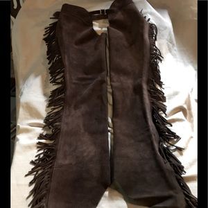 Unbranded-brown suede women’s chaps with fringe